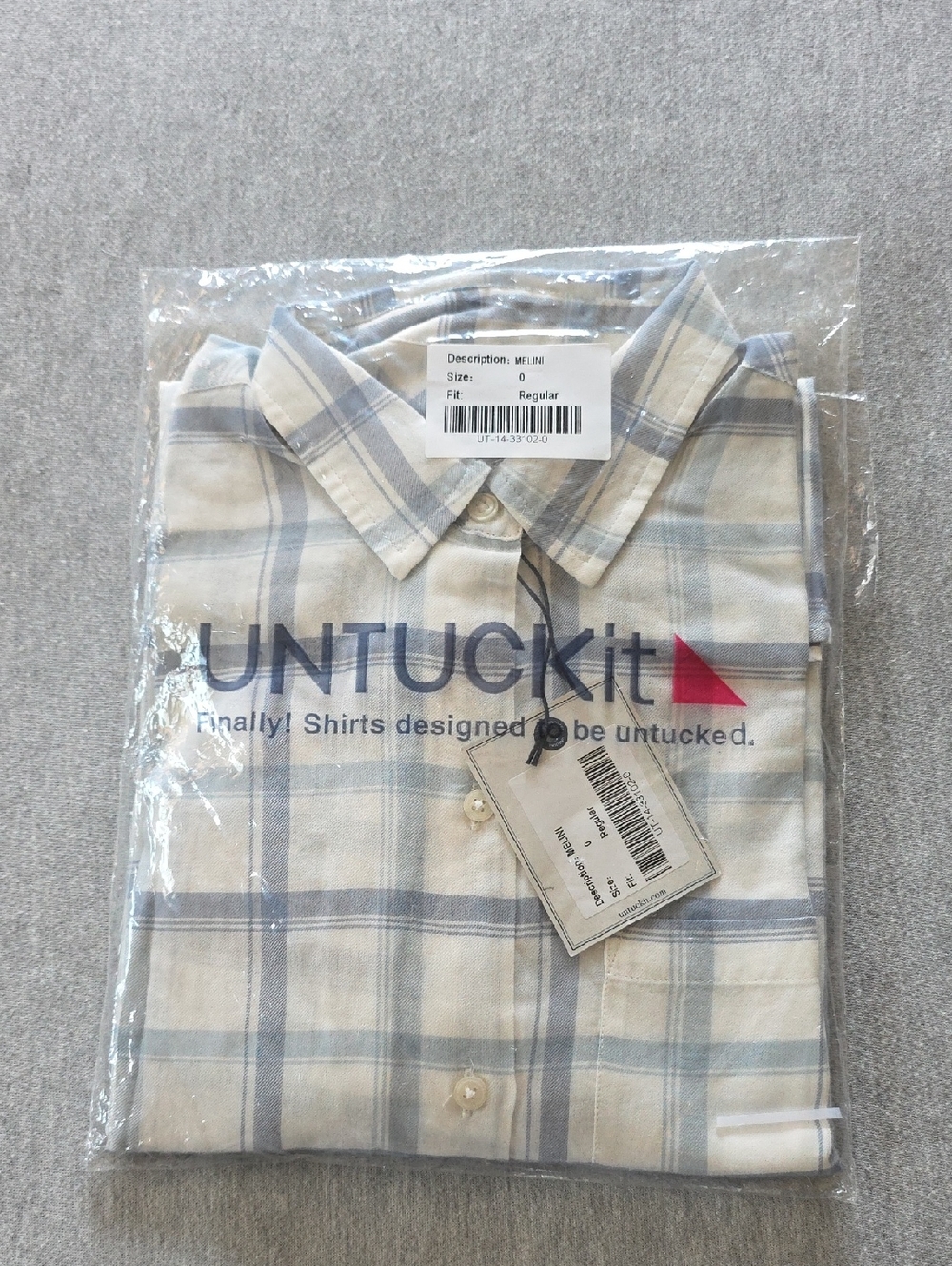 Untuckit Light Blue and White Plaid Women's Button-Down Shirt